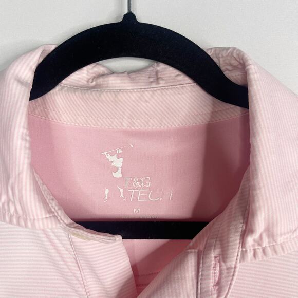 F&G Tech Mens Medium M Light Pink White Pencil Striped Short Sleeve Polo Shirt - Picture 4 of 7